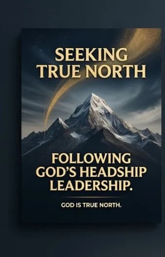 Snow-capped mountain beneath a golden arc — God is True North; following His headship